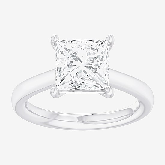 Solitaire Ring (G-H / Si1-Si2) Womens 2 CT. T.W. Lab Grown White Diamond 14K Gold Princess Solitaire Engagement Ring