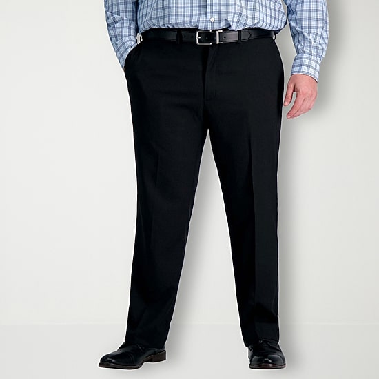 Haggar Premium Comfort Mens Comfort Waistband Straight Fit Big and Tall Dress Flat Front Pant