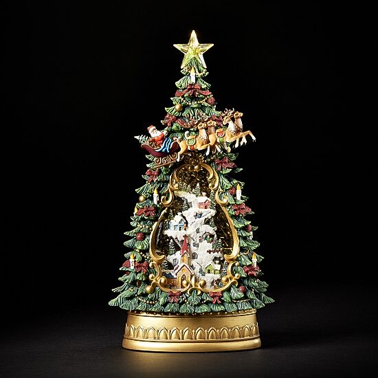Roman 13.5" Led Village Tree & Church Lighted Christmas Tabletop Decor