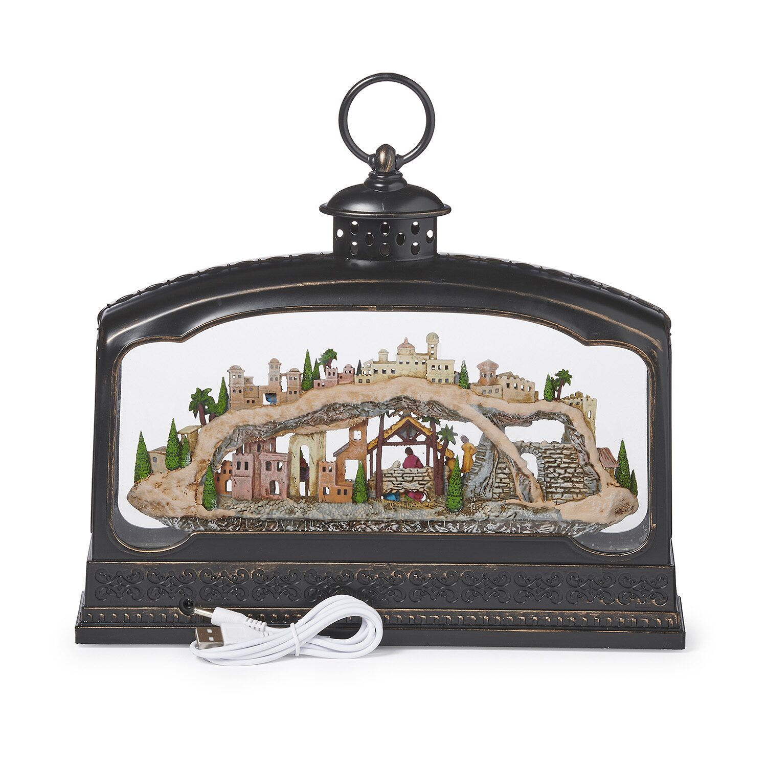 Roman 9.5" Led Swirl Nativity Lantern Lighted Christmas Tabletop Decor