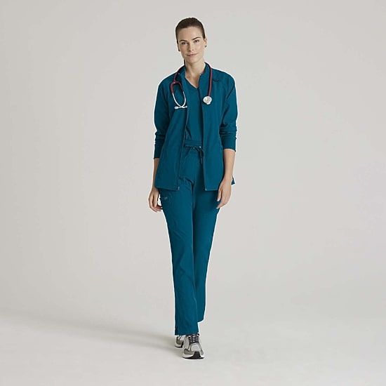 Barco One Bow894 Venture 4-Pocket Banded Collar Warm-Up Womens Wrinkle Resistant Scrub Jackets