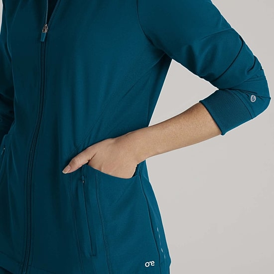 Barco One Bow894 Venture 4-Pocket Banded Collar Warm-Up Womens Plus Wrinkle Resistant Scrub Jackets