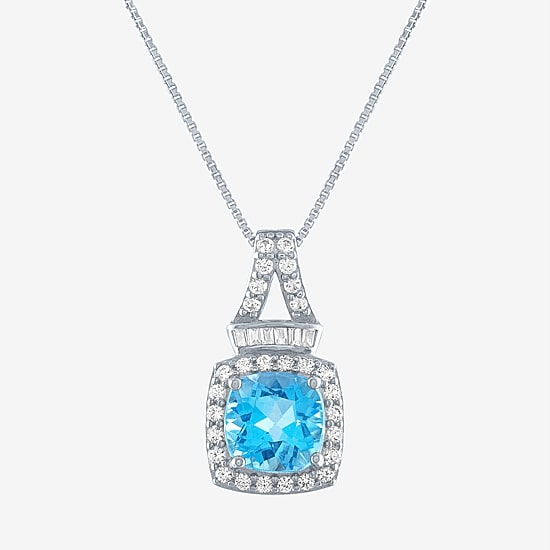 Womens Genuine Blue Topaz Sterling Silver 18 Inch Pendant Necklace