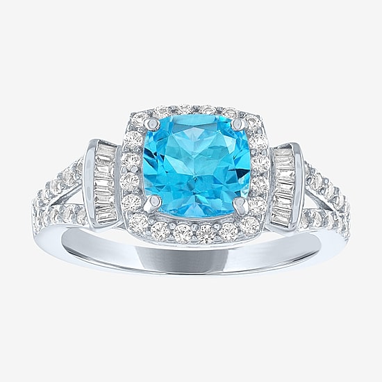 Womens Genuine Blue Topaz Sterling Silver Cocktail Ring