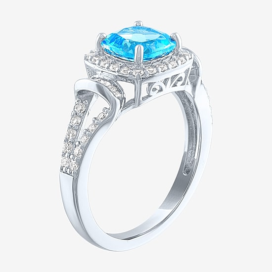 Womens Genuine Blue Topaz Sterling Silver Cocktail Ring