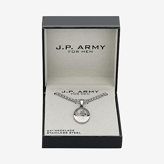 J.P. Army Men's Jewelry Saint Christopher Stainless Steel 24 Inch Cable Pendant Necklace