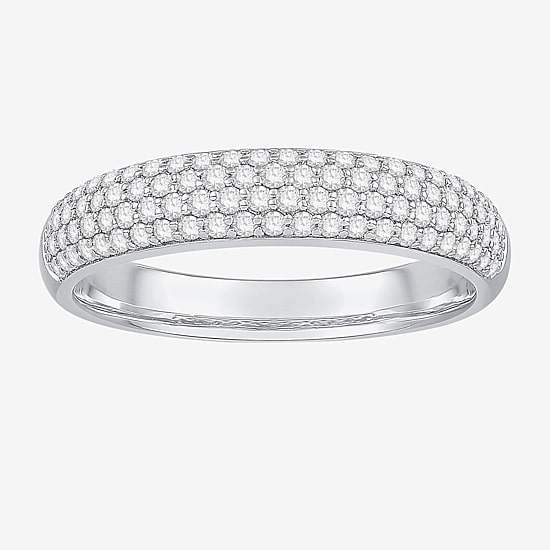 Micro Pave Womens 4MM 1/2 CT. T.W. Natural White Diamond 10K Gold Anniversary Wedding Band