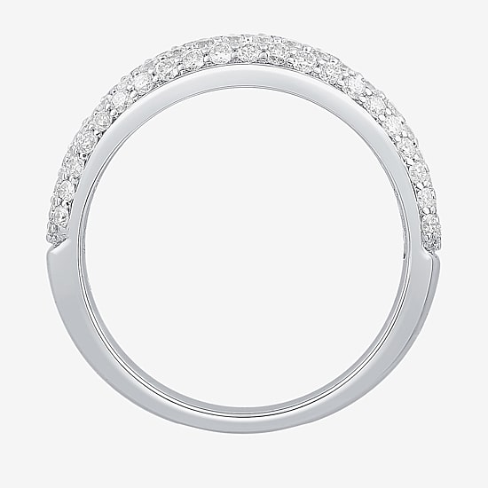 Micro Pave Womens 4MM 1 CT. T.W. Natural White Diamond 10K Gold Anniversary Wedding Band
