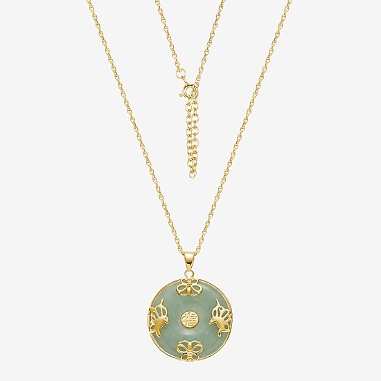 Good Fortune Womens Genuine Green Jade 18K Gold Over Silver Round 18 Inch Pendant Necklace
