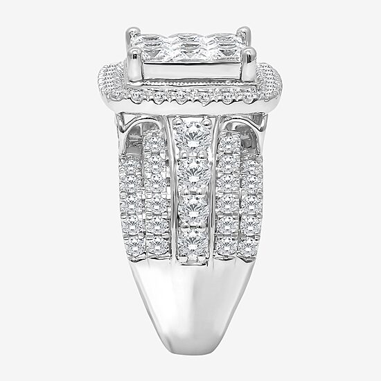 Womens 4 CT. T.W. Natural White Diamond 10K Gold Cushion Halo Engagement Ring