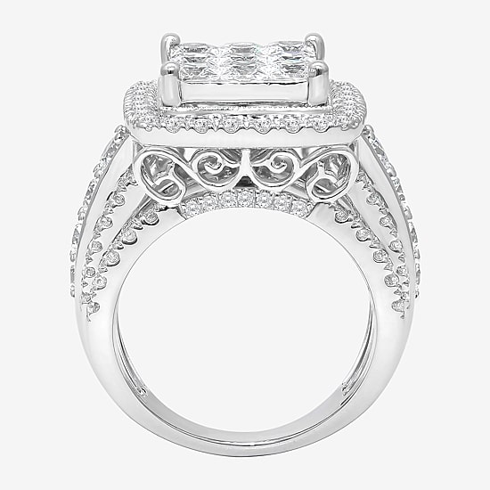 Womens 4 CT. T.W. Natural White Diamond 10K Gold Cushion Halo Engagement Ring