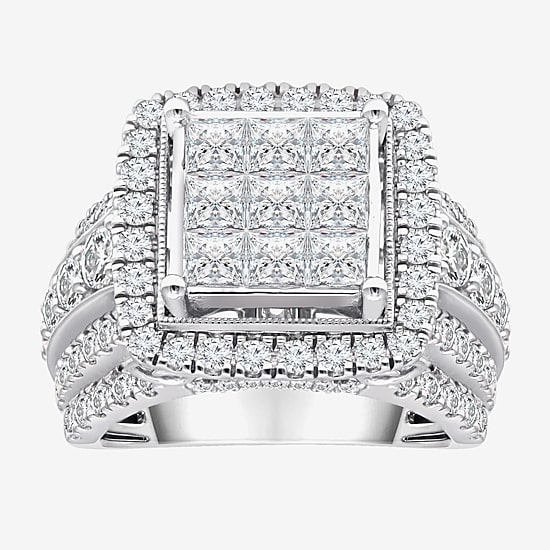 Womens 4 CT. T.W. Natural White Diamond 10K Gold Cushion Halo Engagement Ring