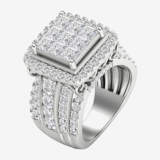 Womens 4 CT. T.W. Natural White Diamond 10K Gold Cushion Halo Engagement Ring