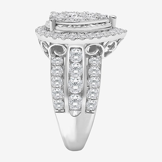(I / I1) Womens 3 CT. T.W. Lab Grown White Diamond 10K or 14K White Gold Pear Halo Engagement Ring