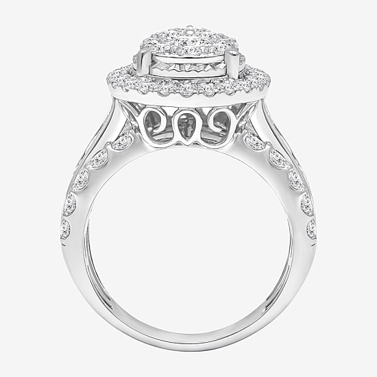 (I / I1) Womens 3 CT. T.W. Lab Grown White Diamond 10K or 14K White Gold Pear Halo Engagement Ring