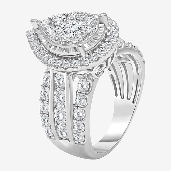 (I / I1) Womens 3 CT. T.W. Lab Grown White Diamond 10K or 14K White Gold Pear Halo Engagement Ring