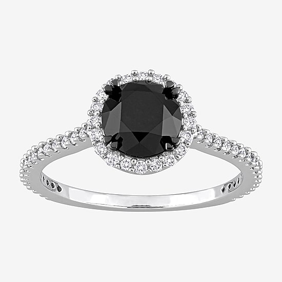 Midnight Black Womens 1 1/4 CT. T.W. Natural Black Diamond 14K Gold Round Side Stone Halo Engagement Ring