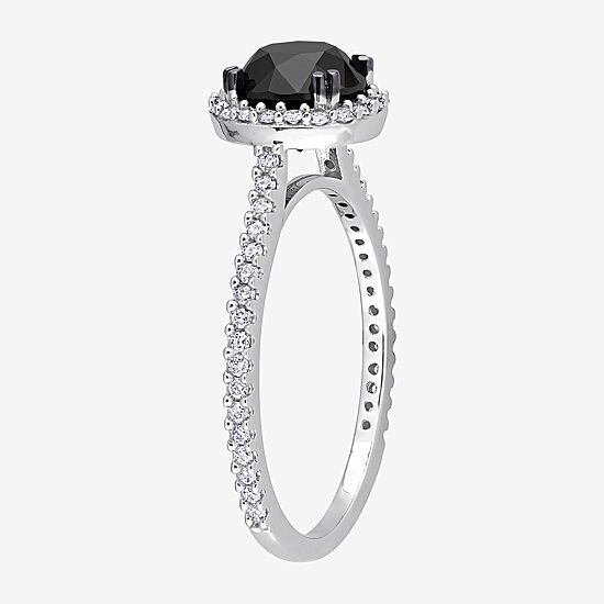Midnight Black Womens 1 1/4 CT. T.W. Natural Black Diamond 14K Gold Round Side Stone Halo Engagement Ring