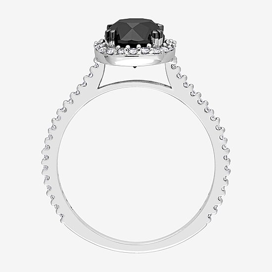 Midnight Black Womens 1 1/4 CT. T.W. Natural Black Diamond 14K Gold Round Side Stone Halo Engagement Ring