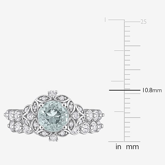 Womens Diamond Accent Genuine Blue Aquamarine 10K Gold Round Side Stone Bridal Set
