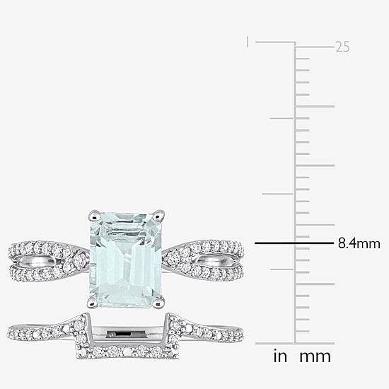 Womens 1/3 CT. T.W. Genuine Blue Aquamarine 14K Gold Side Stone Bridal Set