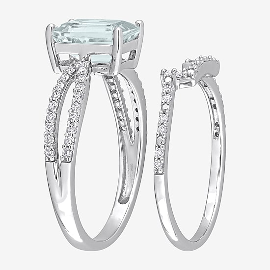 Womens 1/3 CT. T.W. Genuine Blue Aquamarine 14K Gold Side Stone Bridal Set