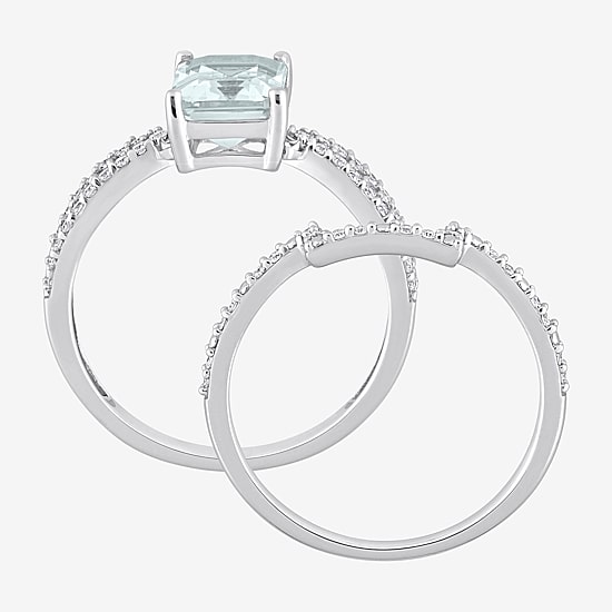 Womens 1/3 CT. T.W. Genuine Blue Aquamarine 14K Gold Side Stone Bridal Set