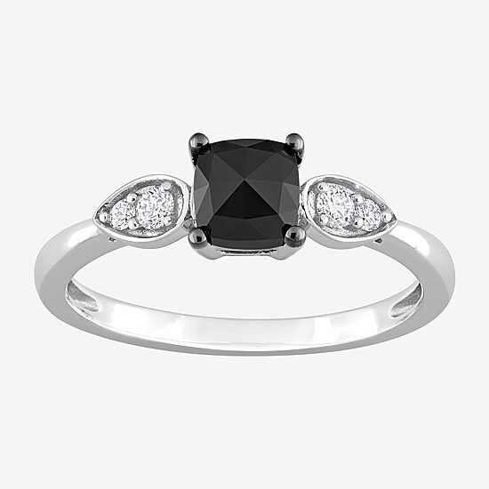 Womens 1 CT. T.W. Natural Black Diamond 14K Gold Cushion Engagement Ring