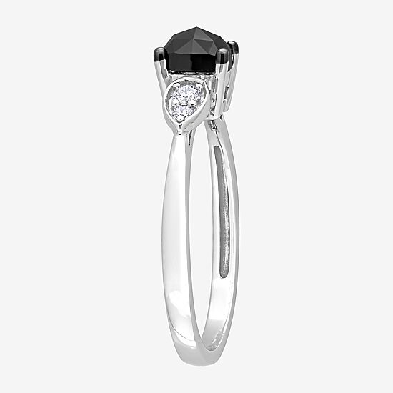 Womens 1 CT. T.W. Natural Black Diamond 14K Gold Cushion Engagement Ring