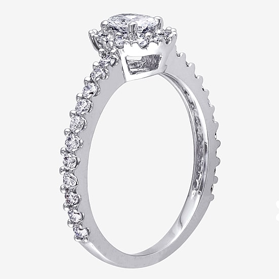 Womens 1 CT. T.W. Natural White Diamond 14K Gold Oval Side Stone Halo Engagement Ring