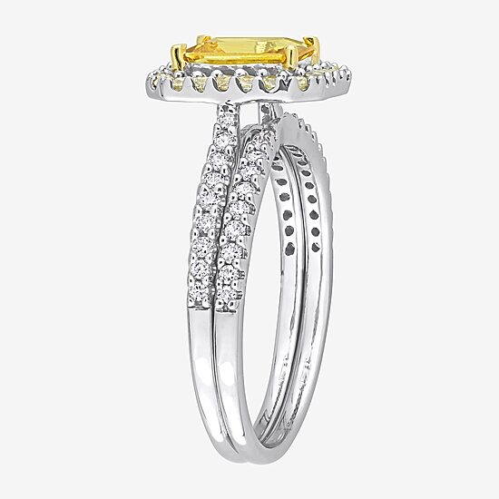 Womens 1/4 CT. T.W. Genuine Yellow Sapphire 14K Gold Side Stone Halo Bridal Set