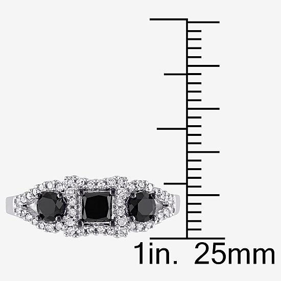 Midnight Black Womens 1 CT. T.W. Natural Black Diamond 10K Gold 3-Stone Halo Engagement Ring