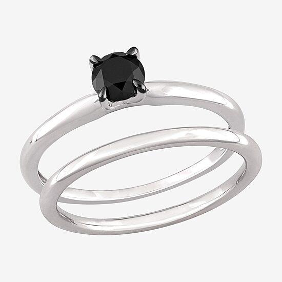 Womens 1/2 CT. Natural Black Diamond 10K Gold Round Solitaire Bridal Set