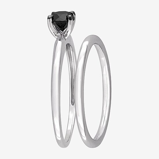 Womens 1/2 CT. Natural Black Diamond 10K Gold Round Solitaire Bridal Set