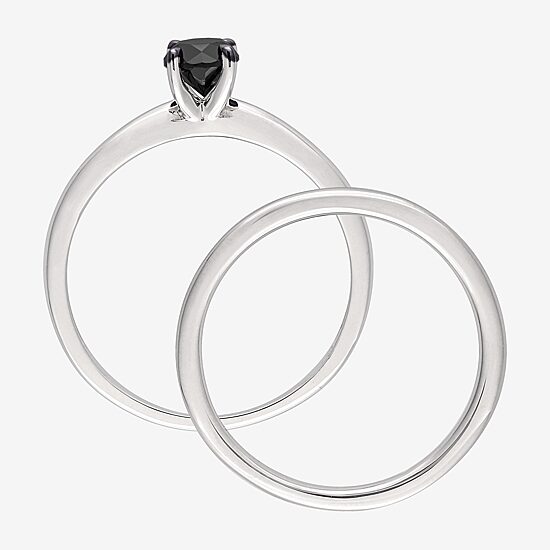 Womens 1/2 CT. Natural Black Diamond 10K Gold Round Solitaire Bridal Set