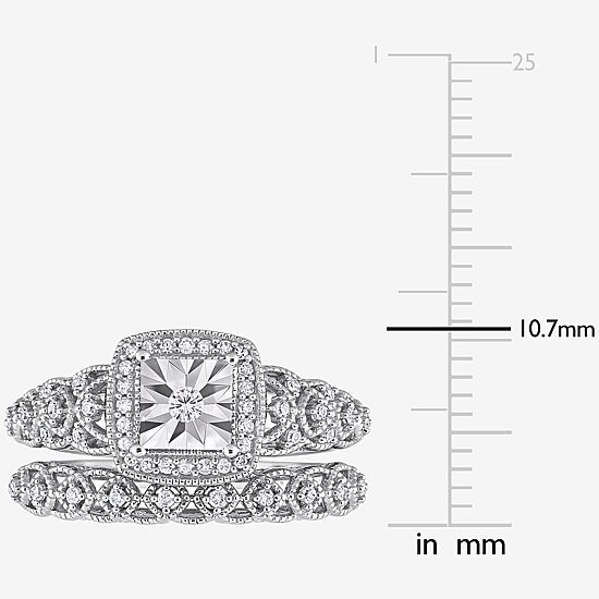 Womens 1/3 CT. T.W. Natural White Diamond Sterling Silver Cushion Halo Bridal Set