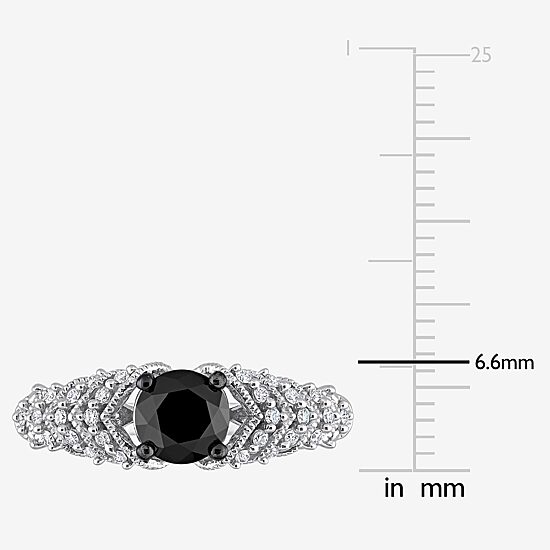 Womens 7/8 CT. T.W. Natural Black Diamond 14K Gold Round Side Stone Engagement Ring