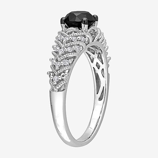 Womens 7/8 CT. T.W. Natural Black Diamond 14K Gold Round Side Stone Engagement Ring