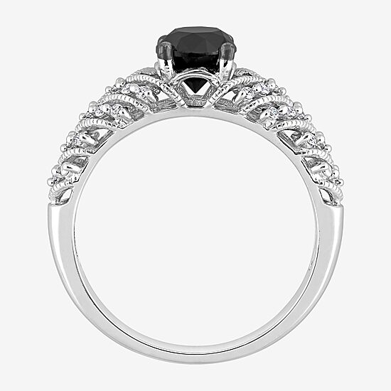 Womens 7/8 CT. T.W. Natural Black Diamond 14K Gold Round Side Stone Engagement Ring