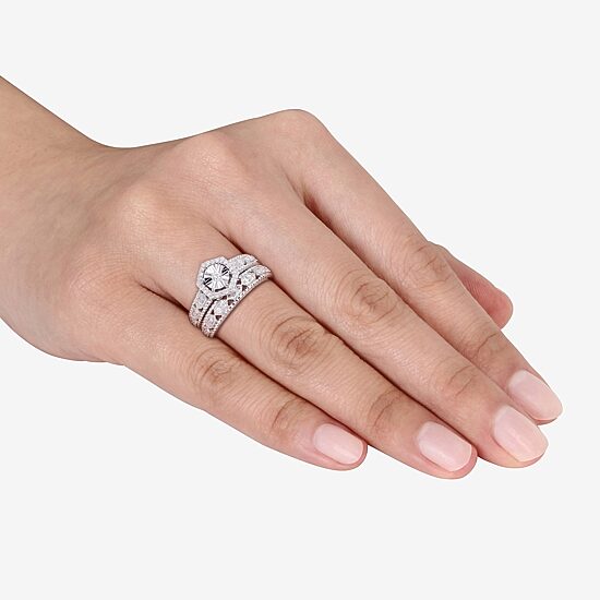 Womens 1/4 CT. T.W. Natural White Diamond Sterling Silver Halo Bridal Set