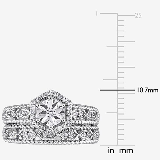 Womens 1/4 CT. T.W. Natural White Diamond Sterling Silver Halo Bridal Set