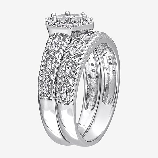 Womens 1/4 CT. T.W. Natural White Diamond Sterling Silver Halo Bridal Set