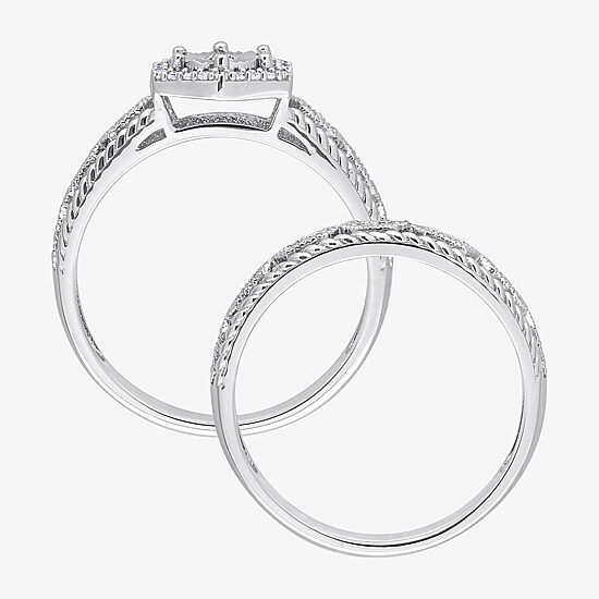 Womens 1/4 CT. T.W. Natural White Diamond Sterling Silver Halo Bridal Set