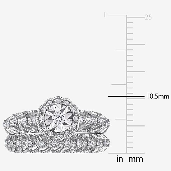 Womens 1/4 CT. T.W. Natural White Diamond Sterling Silver Round Halo Bridal Set
