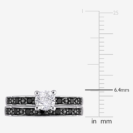 Womens 1/5 CT. Natural Black Diamond Sterling Silver Round Side Stone Bridal Set