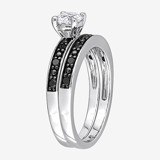 Womens 1/5 CT. Natural Black Diamond Sterling Silver Round Side Stone Bridal Set