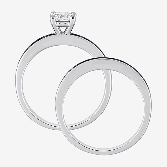 Womens 1/5 CT. Natural Black Diamond Sterling Silver Round Side Stone Bridal Set