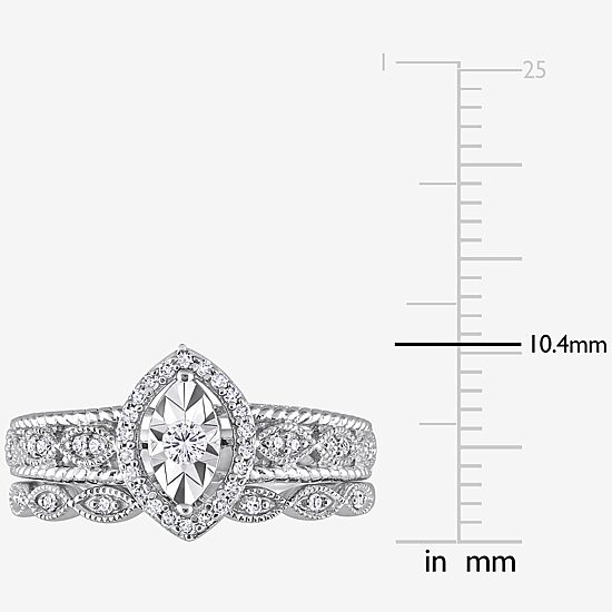 Womens 1/5 CT. Natural White Diamond Sterling Silver Marquise Bridal Set