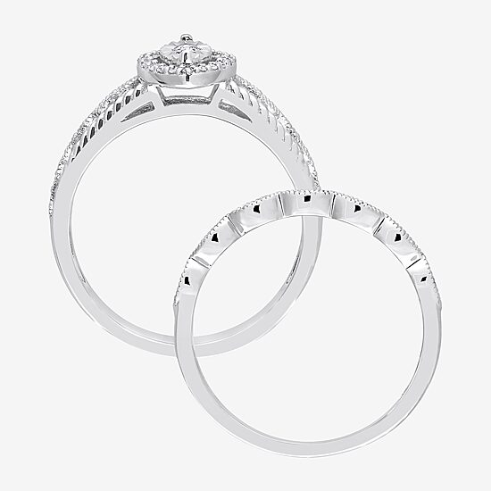Womens 1/5 CT. Natural White Diamond Sterling Silver Marquise Bridal Set