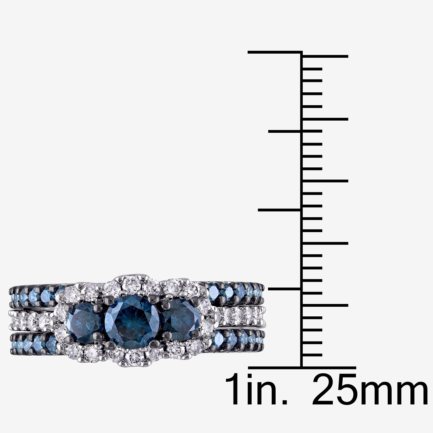 Womens 2 CT. T.W. Natural Blue Diamond 10K Gold Round Side Stone 3-Stone Bridal Set
